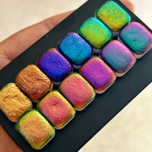 Bold series mini pans set of 12 colorshifting watercolour paint