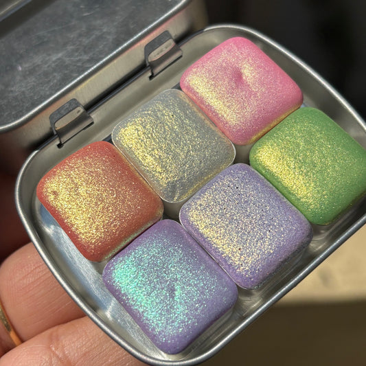 - NEW - | Spring summer set 2025 - set of six shimmer watercolor half pans