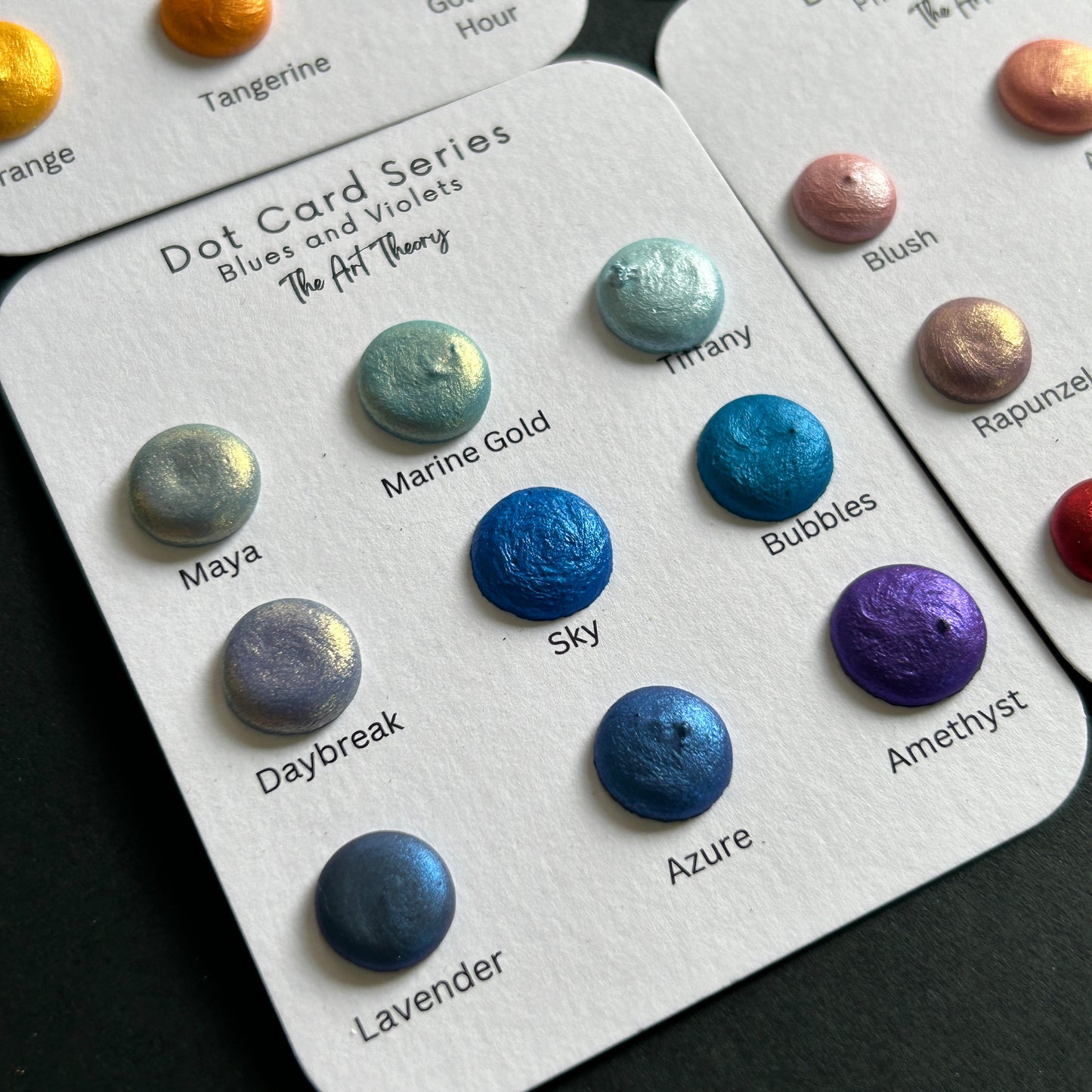 BLUES Mica watercolor dot cards - metallic shimmer watercolour paints handmade