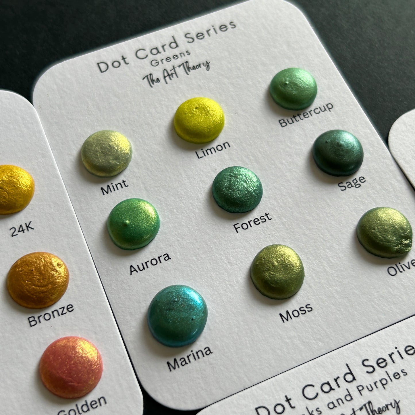 GREENS Mica watercolor dot cards - metallic shimmer watercolour paints handmade