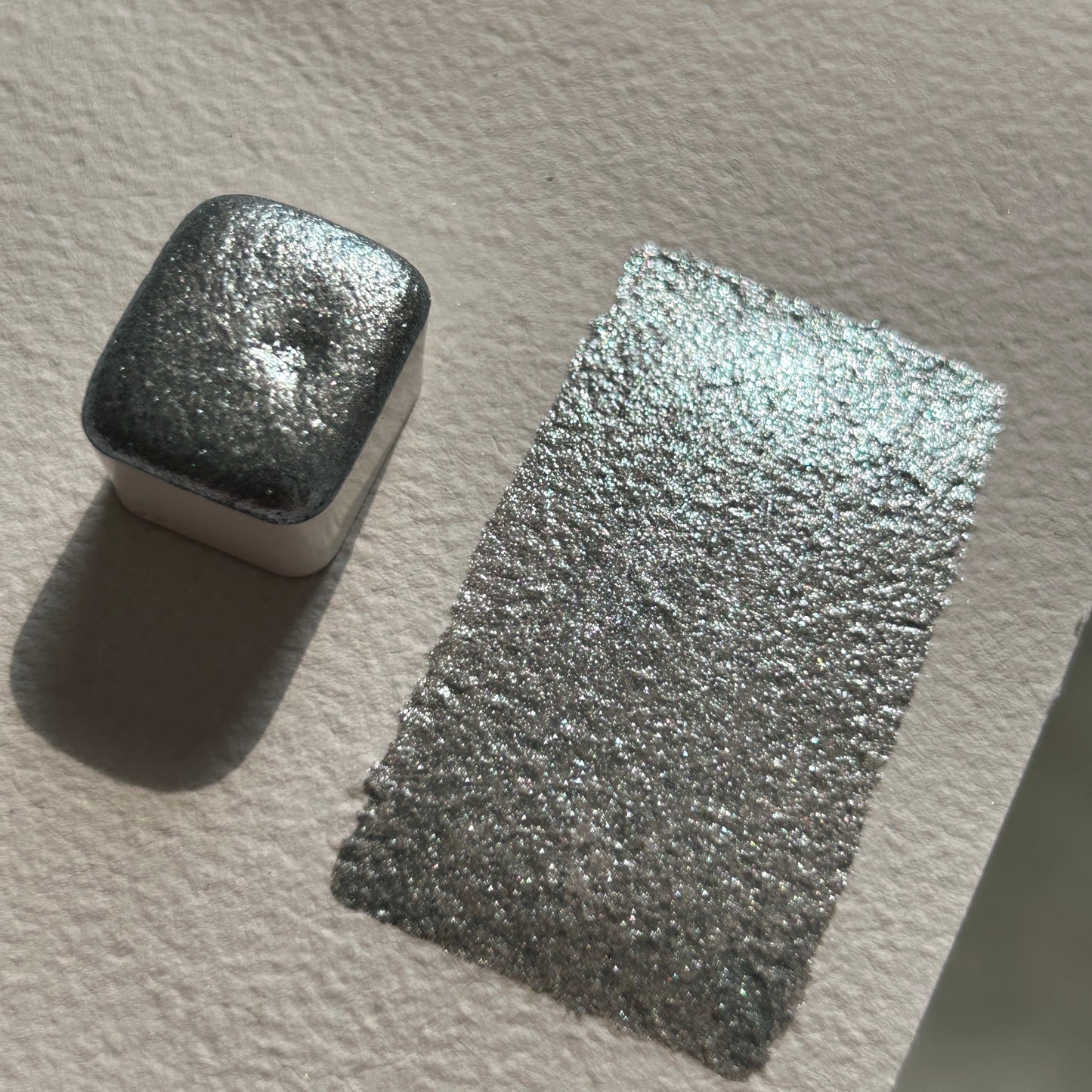 Silver shimmering watercolor half pan and quarter pan