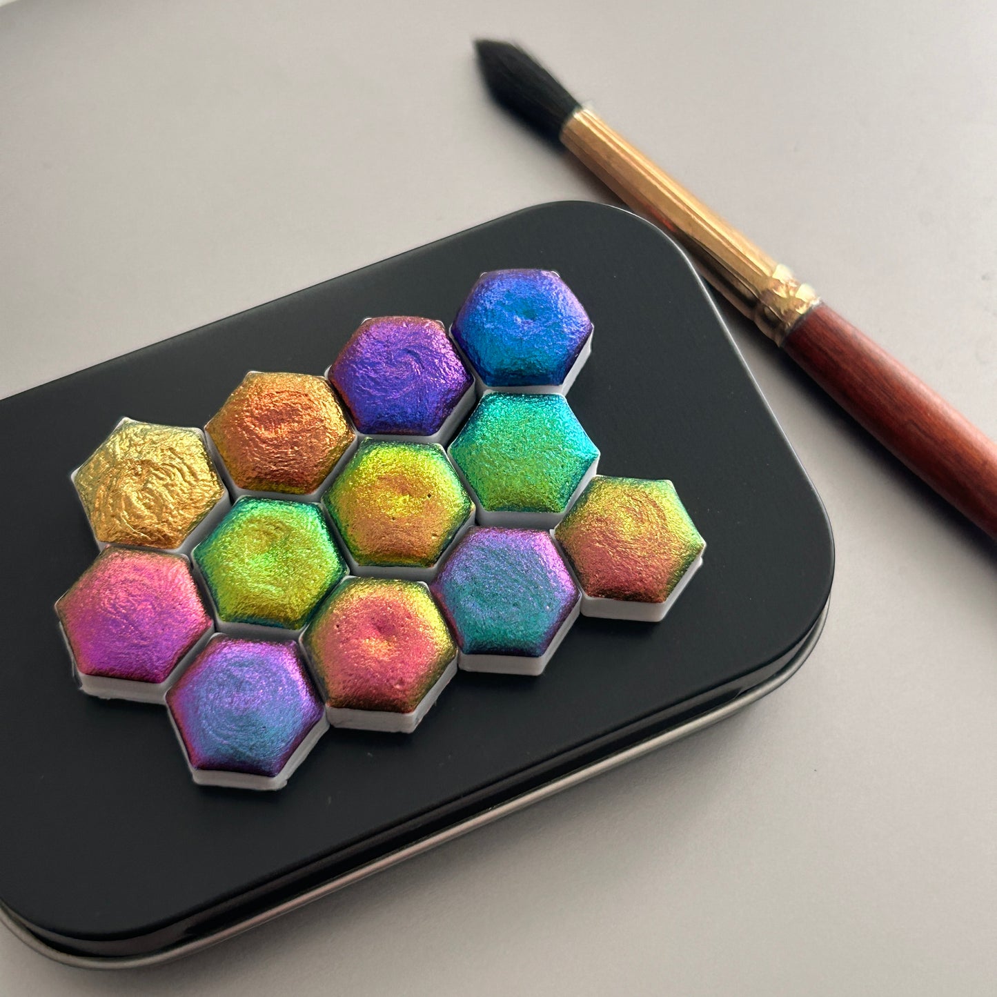 Bold series hexagon set - Intense colorshifting watercolour set