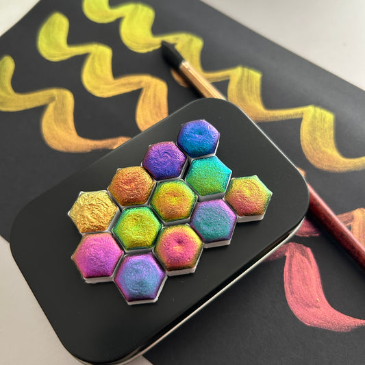 Bold series hexagon set - Intense colorshifting watercolour set