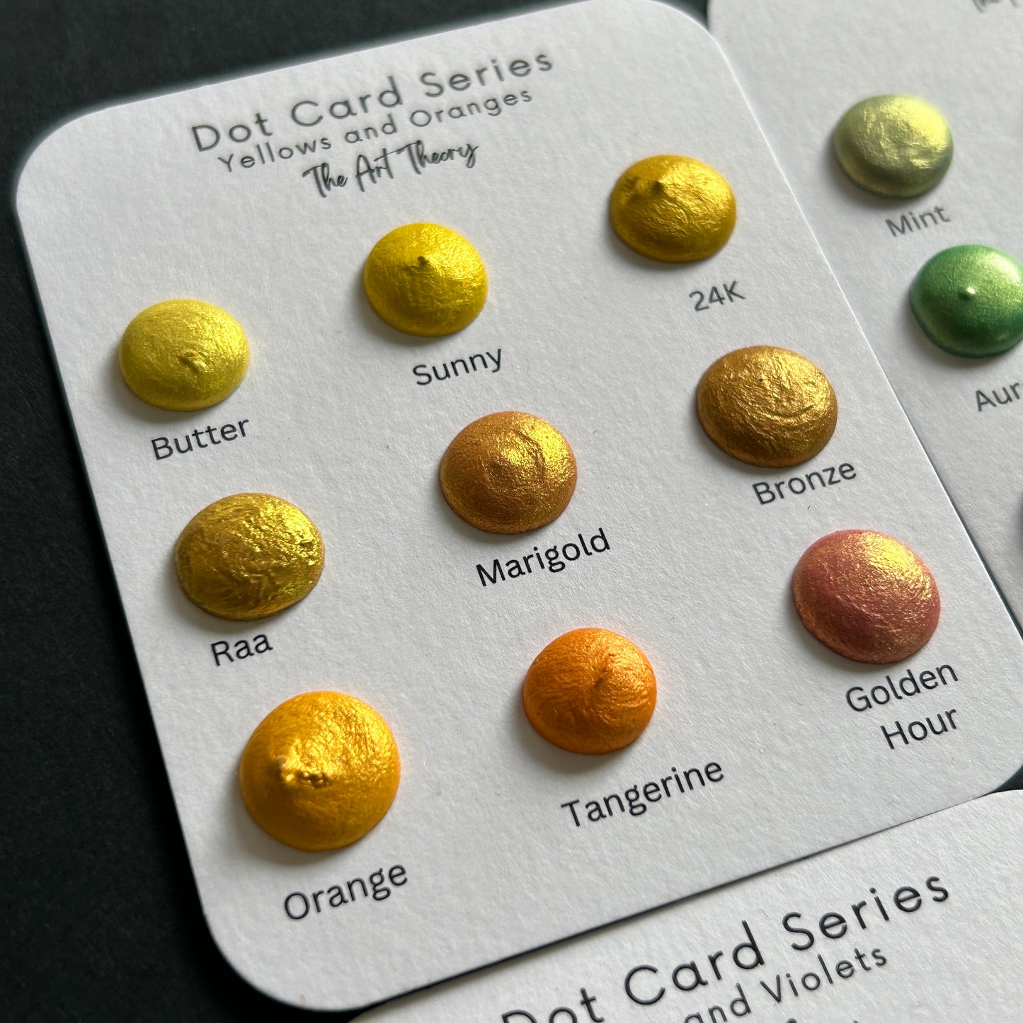 YELLOWS Mica watercolor dot cards - metallic shimmer watercolour paints handmade