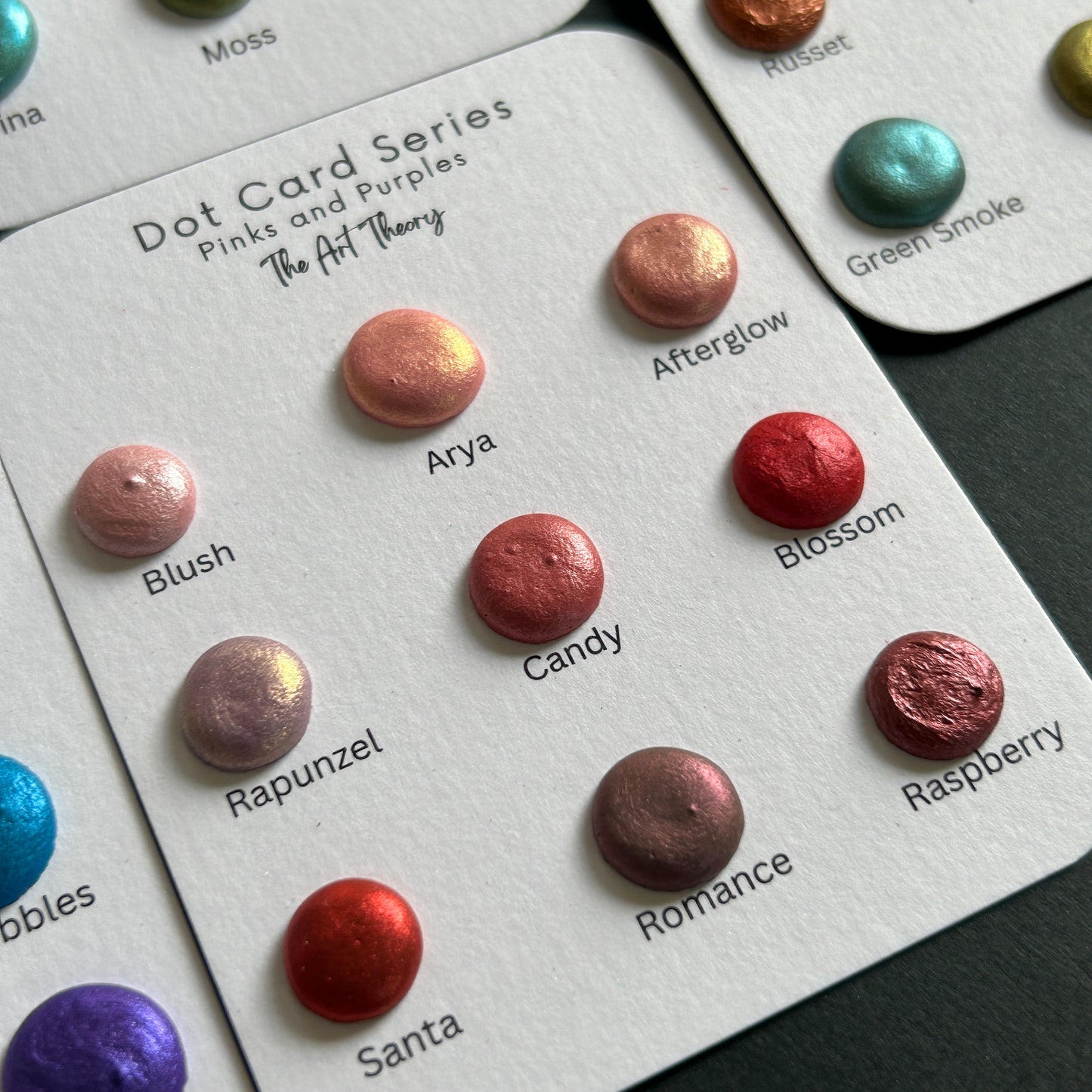 PINKS Mica watercolor dot cards - metallic shimmer watercolour paints handmade