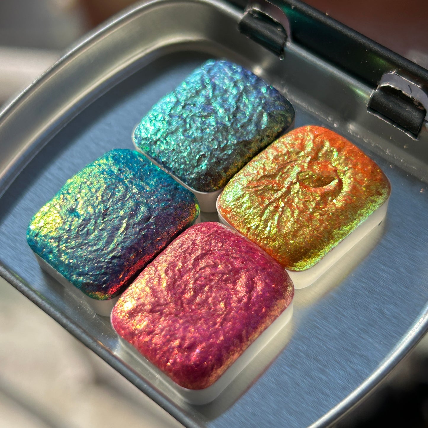 Tropical set colorshifting watercolour set of 4 quarter pans