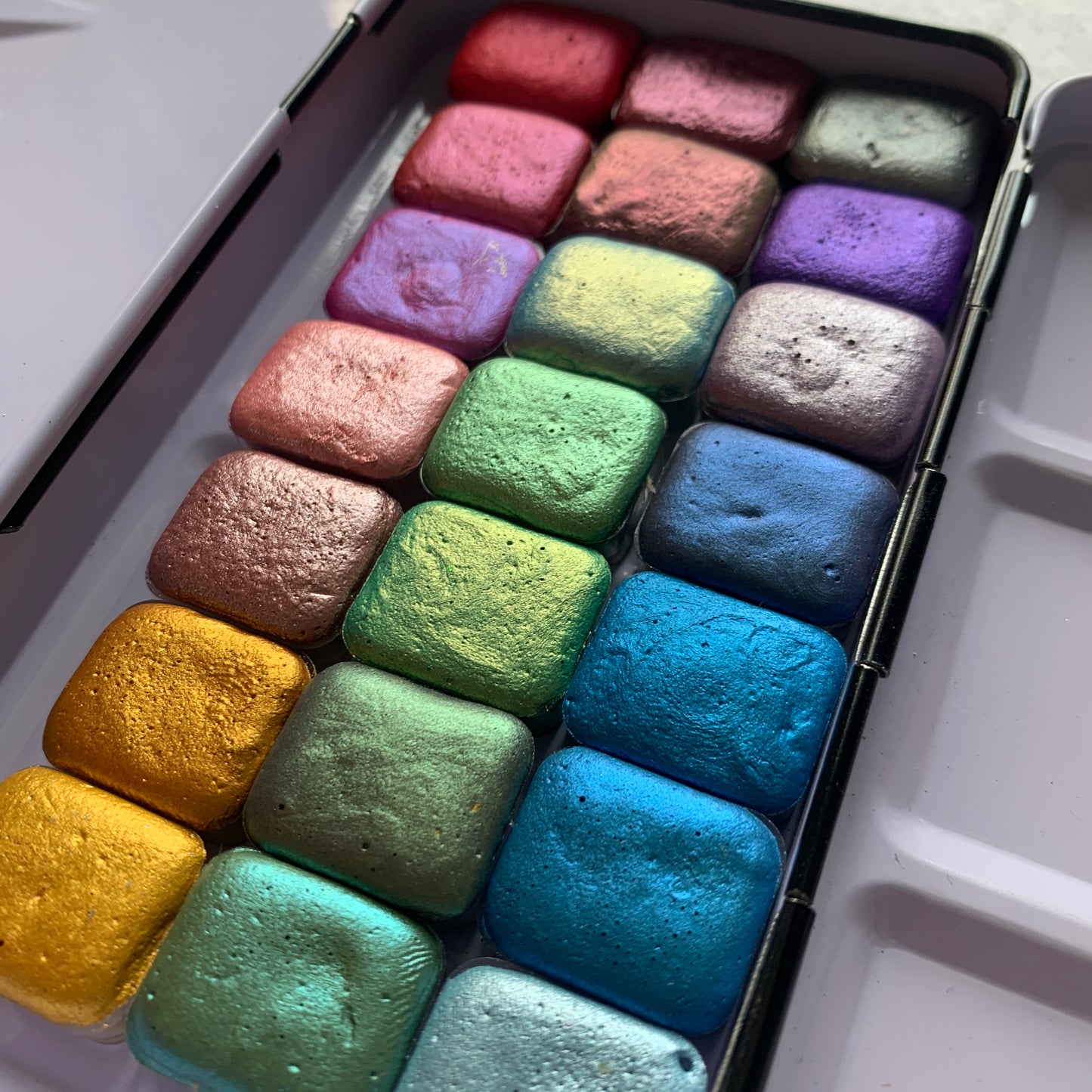 21 MICA handmade shimmer metallic watercolors quarter pans set