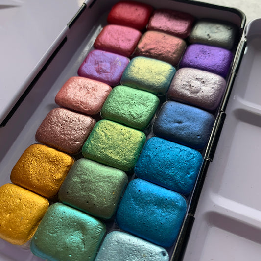 21 MICA handmade shimmer metallic watercolors quarter pans set