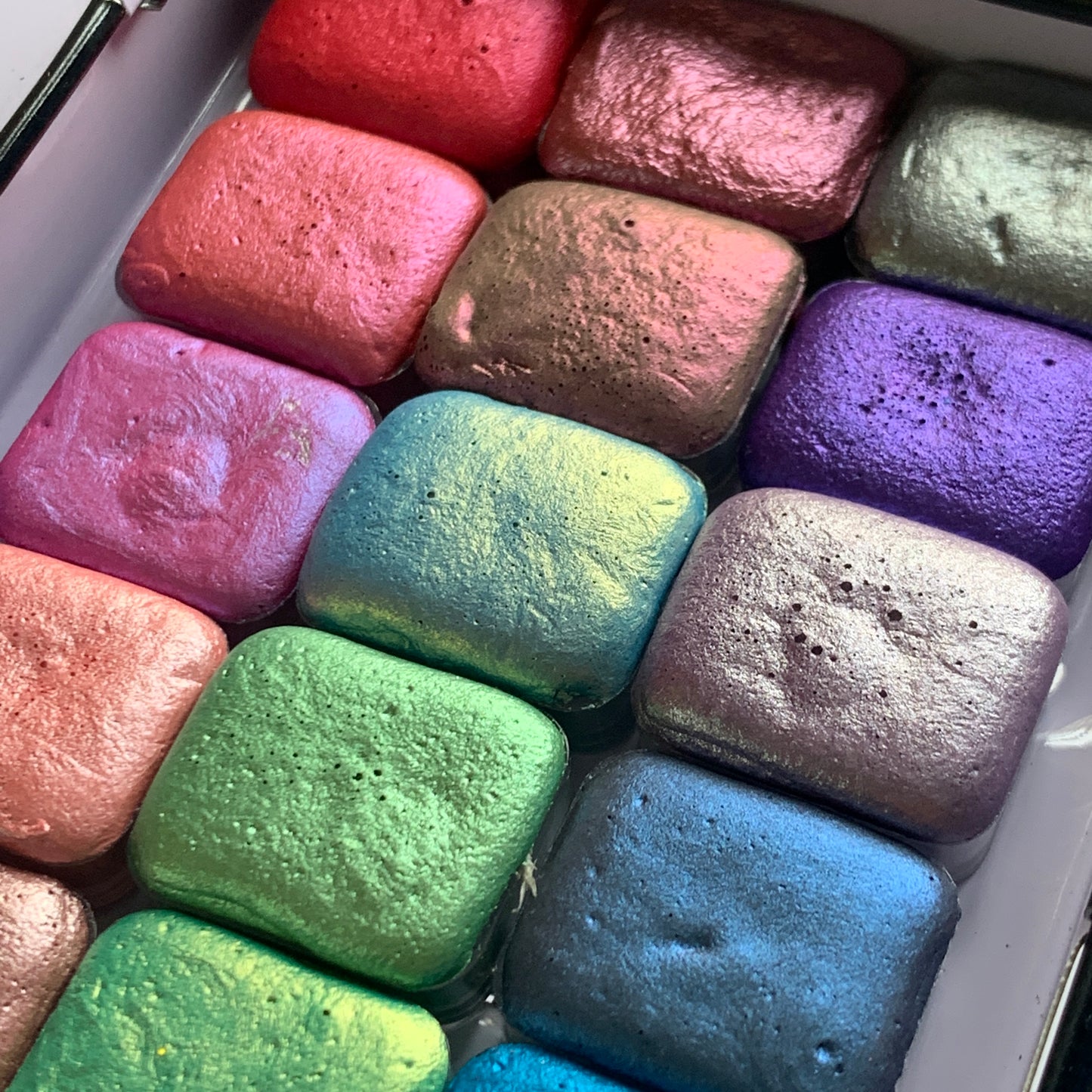 21 MICA handmade shimmer metallic watercolors quarter pans set