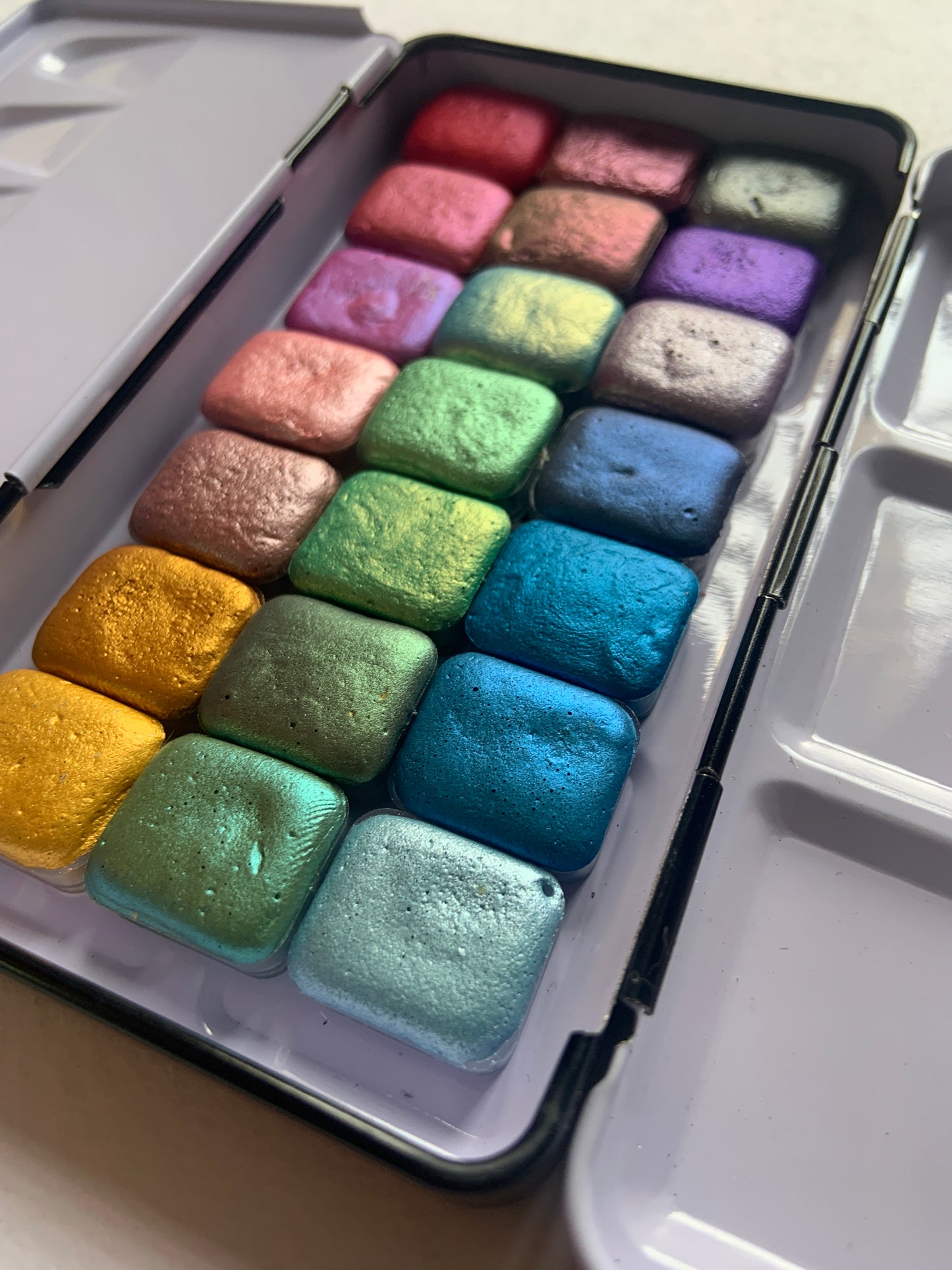 21 MICA handmade shimmer metallic watercolors quarter pans set