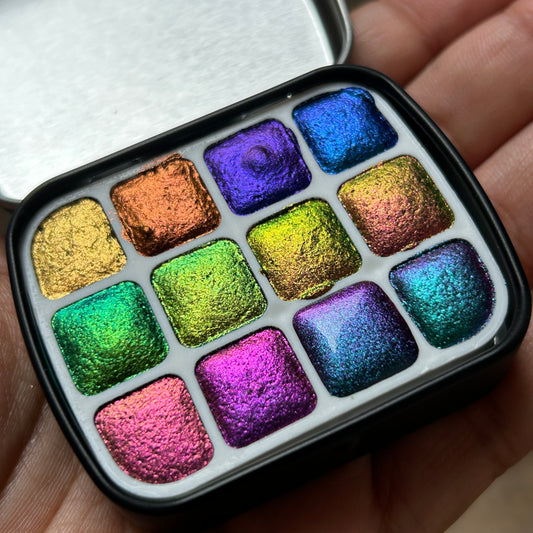 BOLD GRID series intense shifting chameleon watercolor handmade shimmer effect paints