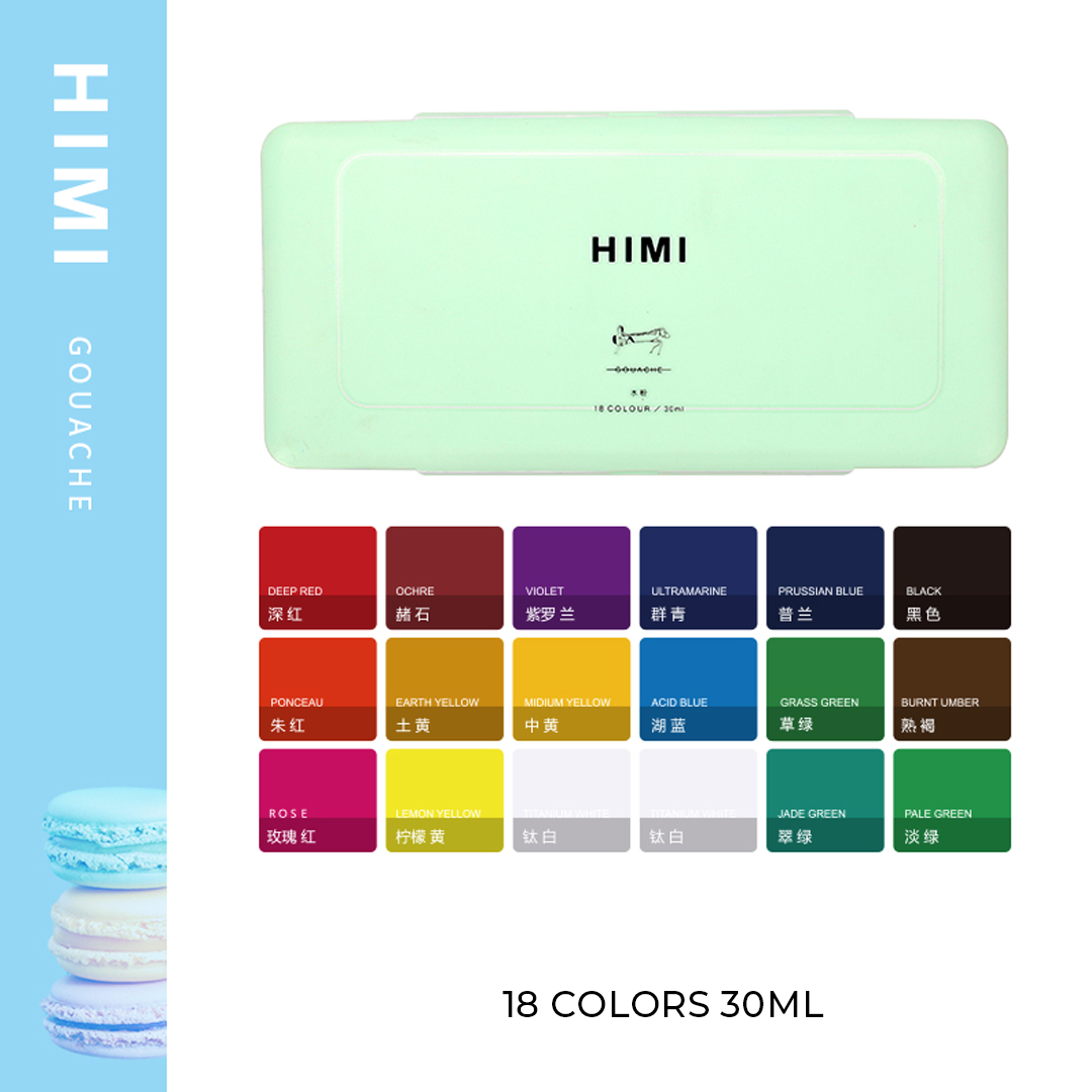 HIMI Gouache Paints - 30 Ml Jelly Cups X 18 Colours Set - Green/Pink/B –  The Art Theory