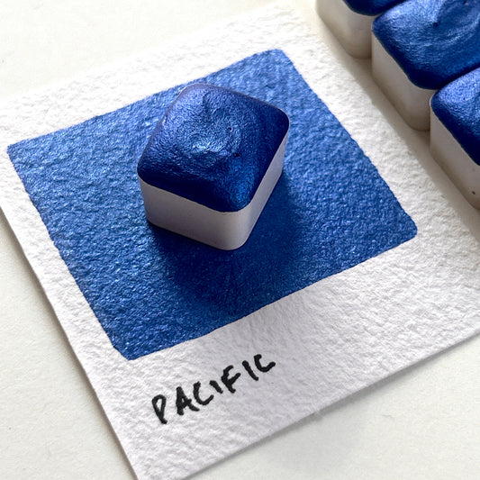 Pacific- blue handmade watercolor dual tone shimmer metallic watercolour paint