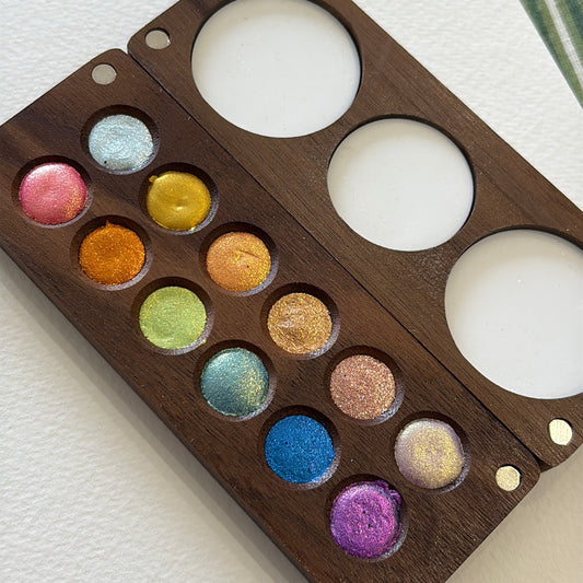12 Shimmer watercolor set in wooden palette