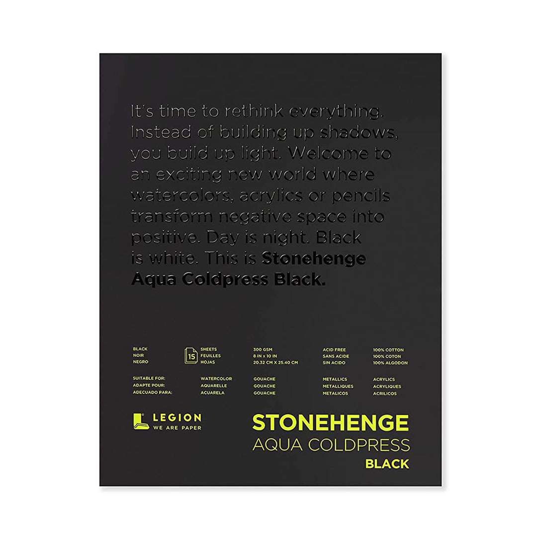 Legion Stonehenge Black Aqua Watercolor Pads-100% Cotton 300gsm, 8"x10"-15 sheets